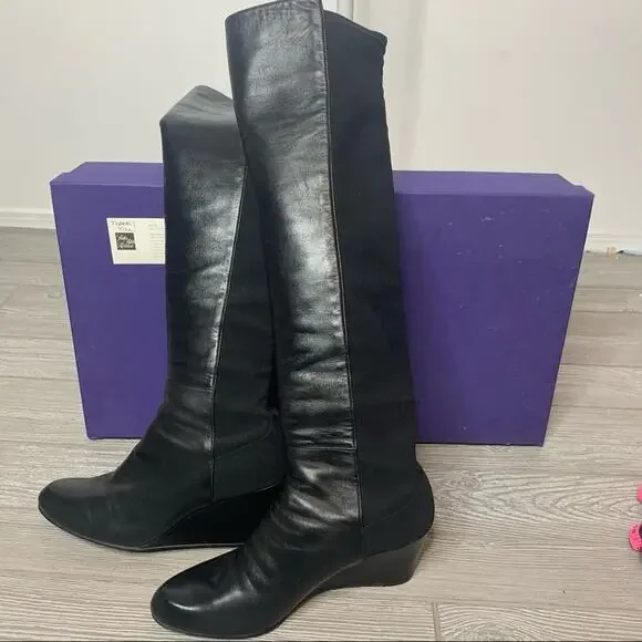 Stuart Weitzman demiwedge 5050 Nappa black leather boots sz 9